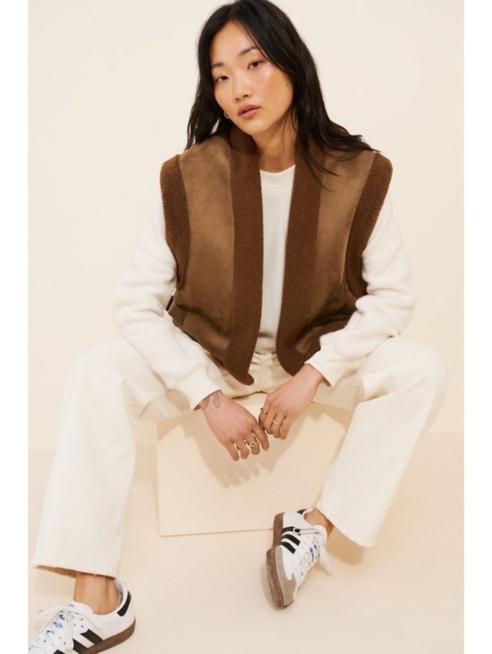 FREE PEOPLE Marianna began suede vest with buckles and fleece lining